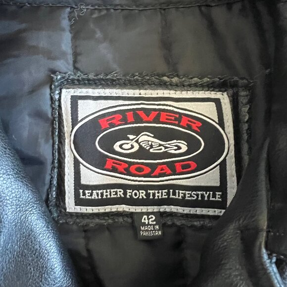 River Road Men’s Caliber Lined Motorcycle Jacket Sz 42 Black Leather Elbow Pad - Picture 2 of 13